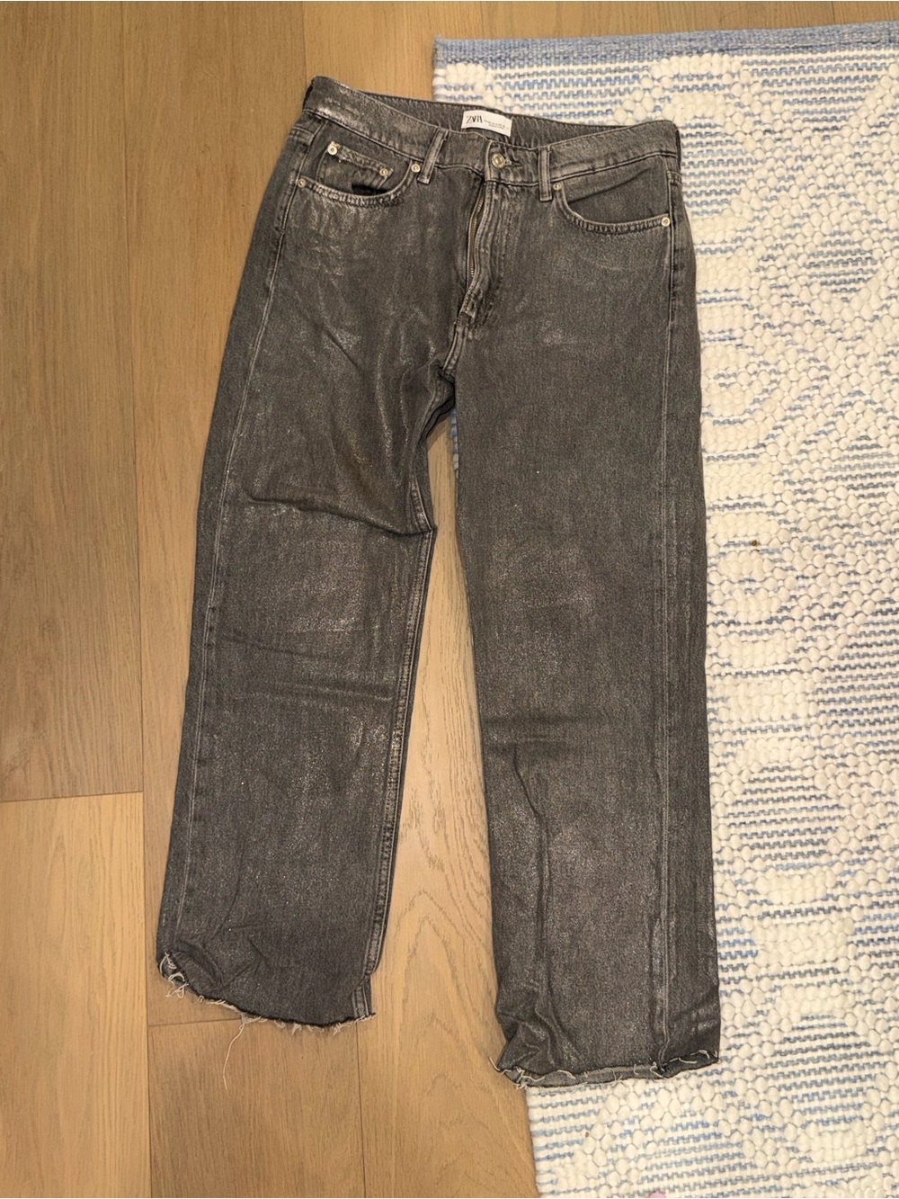 Zara Coated Black/ gray Straight Jeans